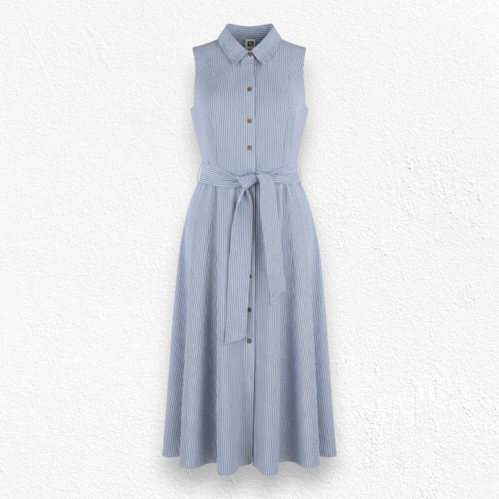 Anne Klein Blue White Striped Shirt Sleeveless Seersucker Midi Dress Size 2
